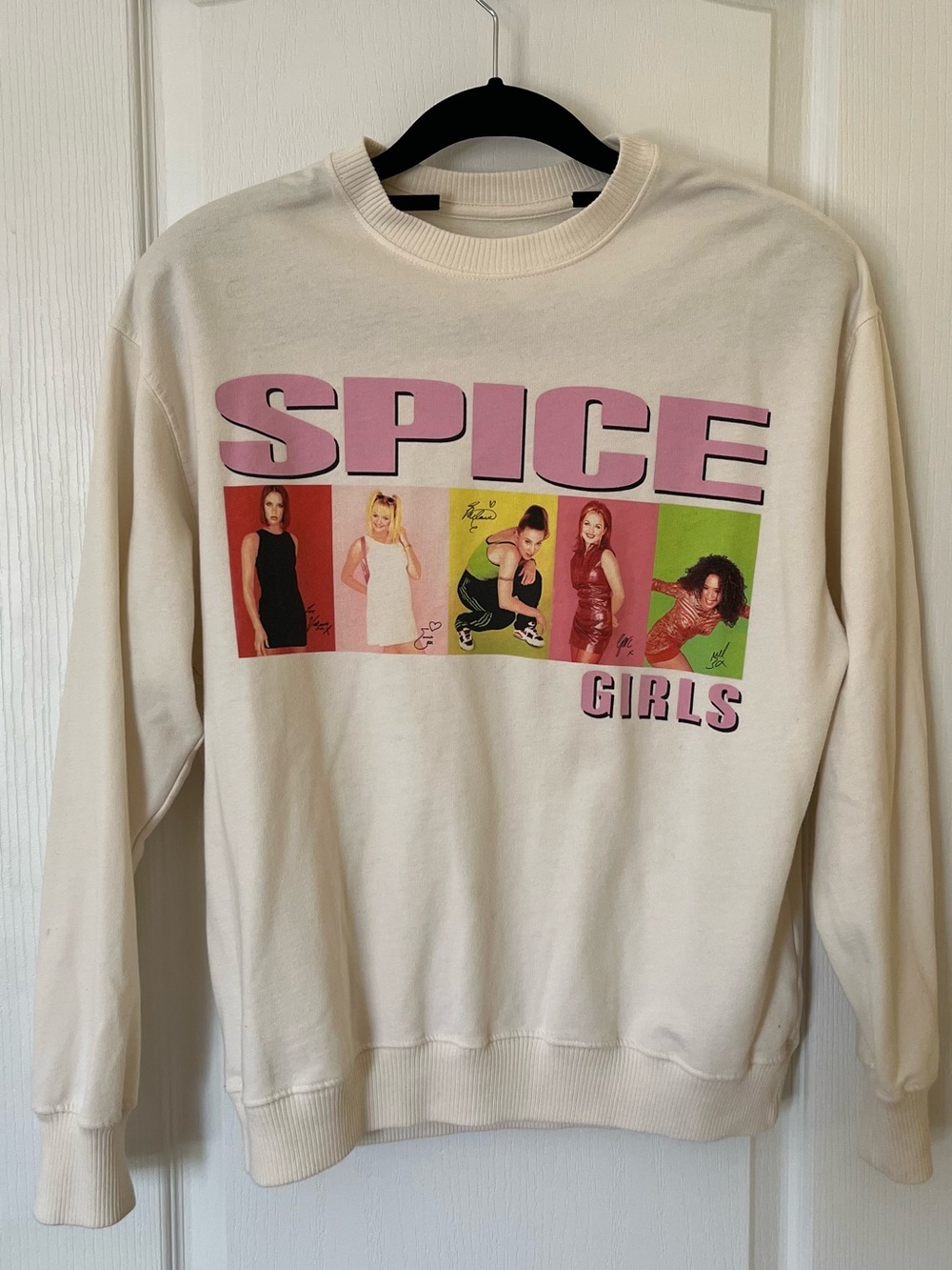 Hollister Cream 'SPICE GIRLS' Graphic Crewneck with Pink Lettering
